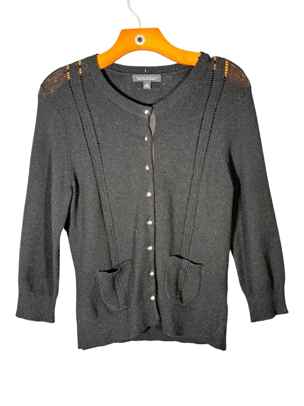 Vintage Banana Republic Merino Wool Cardigan Crew Neck Rhinestone Buttons